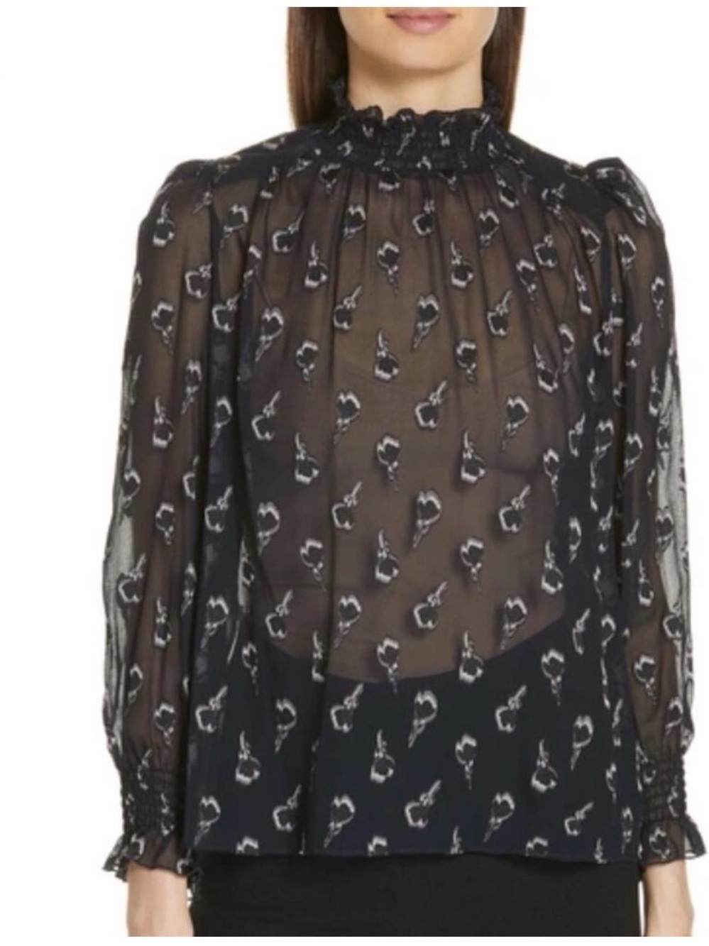 ba&sh Malawi Tumbling Blossoms Silk Sheer Georgette Blouse Black 0.